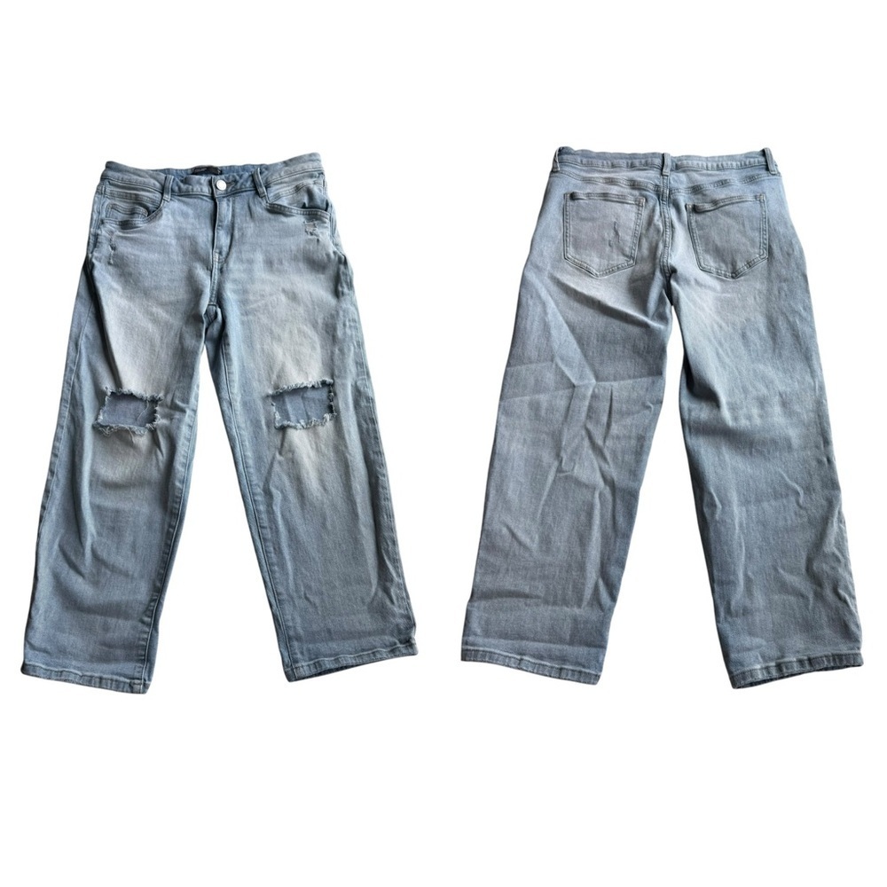 Vera Wang distressed Boyfriend Cropped Denim Jeans Light Blue Size 8 Mid Rise - Picture 9 of 9